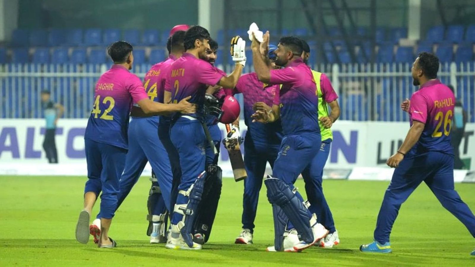 Waseem's 42-ball 82 helps UAE chase down 206, register first-ever T20I win over Bangladesh as Litton misses Mustafizur's services UAE players celebrate after their maiden T20I win over Bangladesh.
