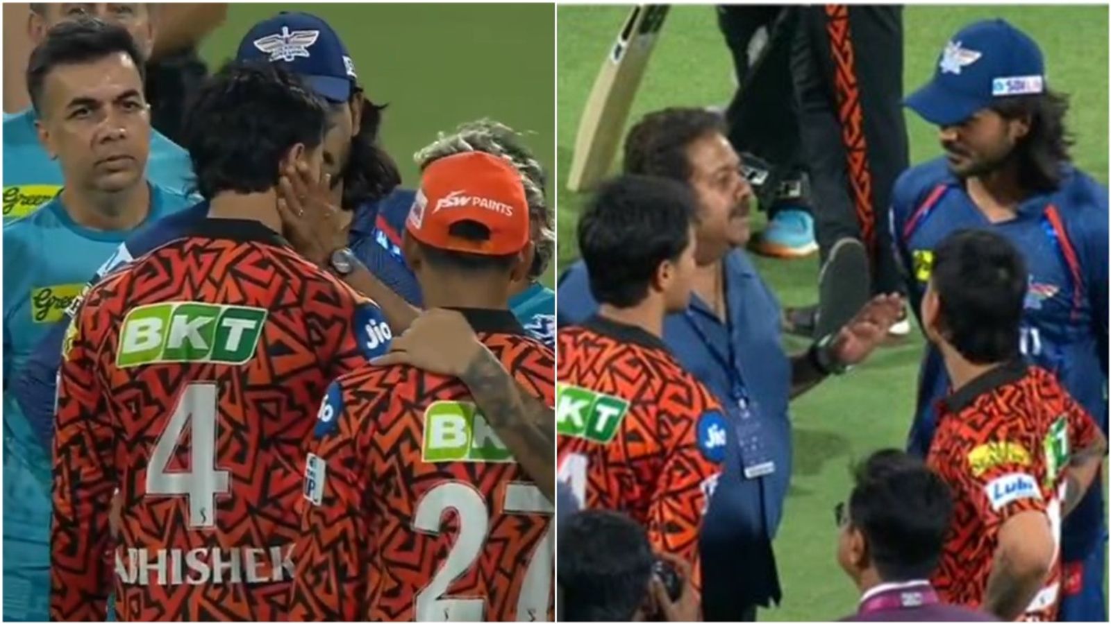 BCCI vice-president and LSG coach mediate between Abhishek Sharma and Digvesh Rathi after SRH deliver knockout punch; watch viral video LSG's Digvesh Rathi and SRH's Abhishek Sharma in conversation with coach Vijay Dahiya and BCCI vice-president Rajiv Shukla.