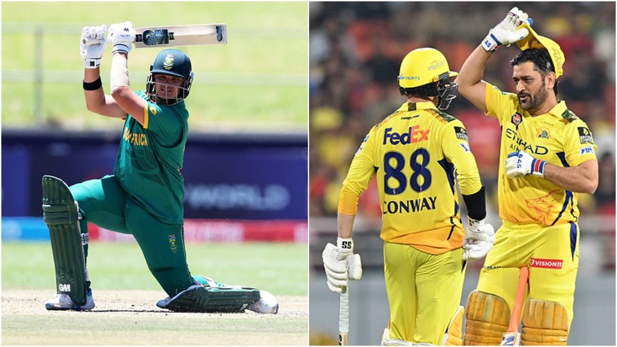 CSK vs RR Predicted Playing XI: Dhoni to bring back NZ opener in Curran's absence, SA's young star may make debut in place of Hetmyer South Africa's Lhuan-dre Pretorius plays a shot; CSK's MS Dhoni and Devon Conway having a discussion during IPL 2025.
