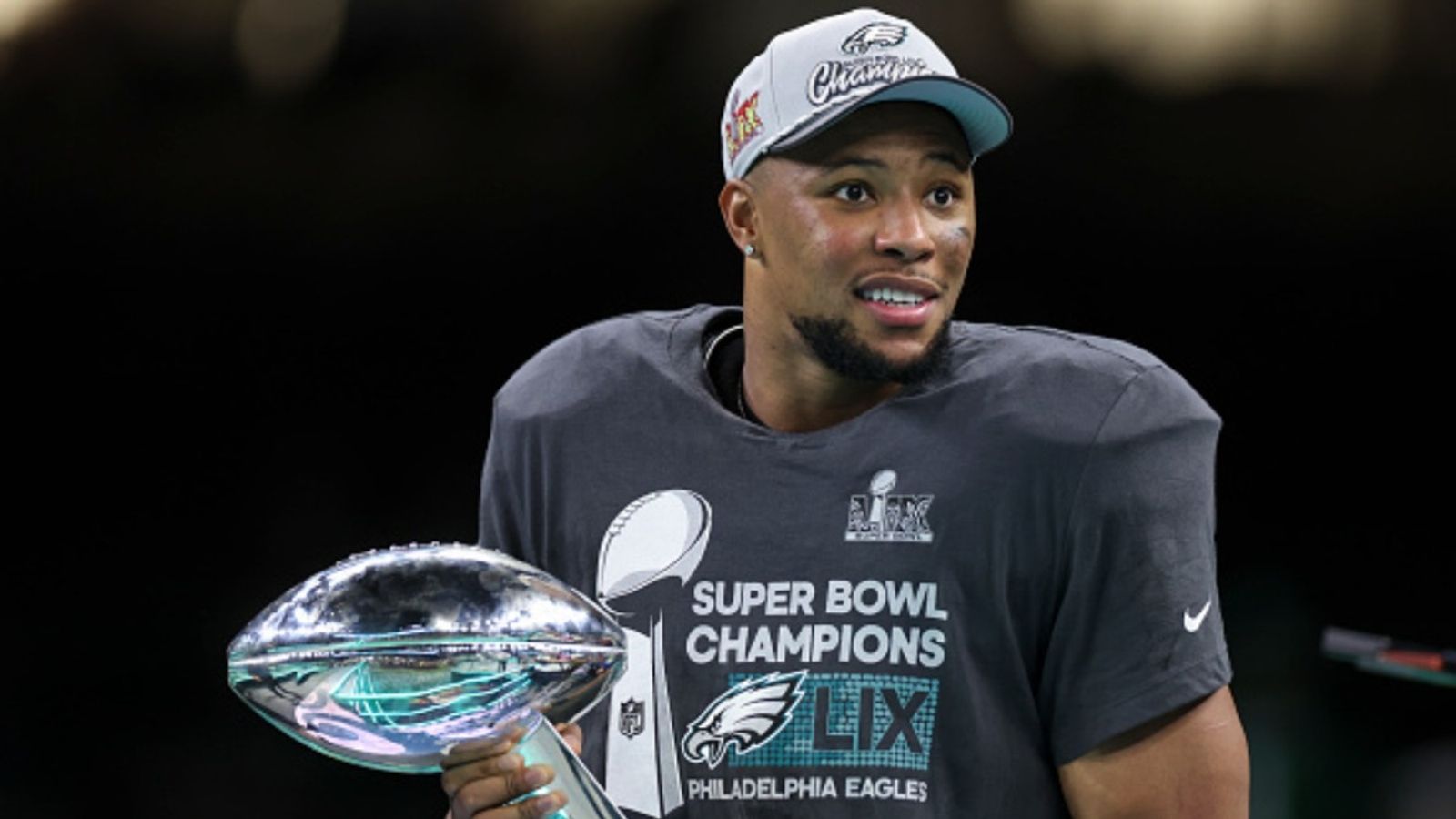 Saquon Barkley reveals where Philadelphia Eagles rank in all time list after historic Super Bowl triumph Saquon Barkley in the frame (via Getty)