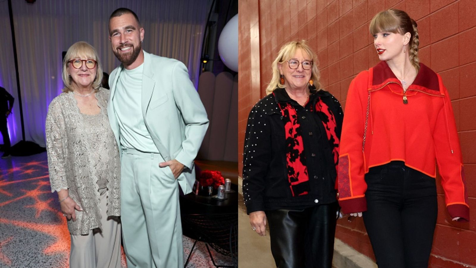 Inside Donna Kelce's candid response on Travis Kelce & Taylor Swift's growing romance Travis Kelce and Taylor Swift with Donna Kelce (Images via Getty)