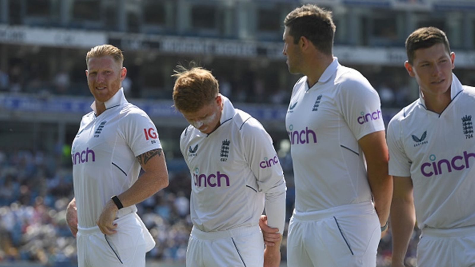 England announce 14-man squad for 1st Test vs India, injured pace-bowling all-rounder makes return after 3 years Ben Stokes, Ollie Pope, Jamie Overton and Matthew Potts line up for the anthems before the third Test against New Zealand at Headingley on June 23, 2022 in Leeds, England.