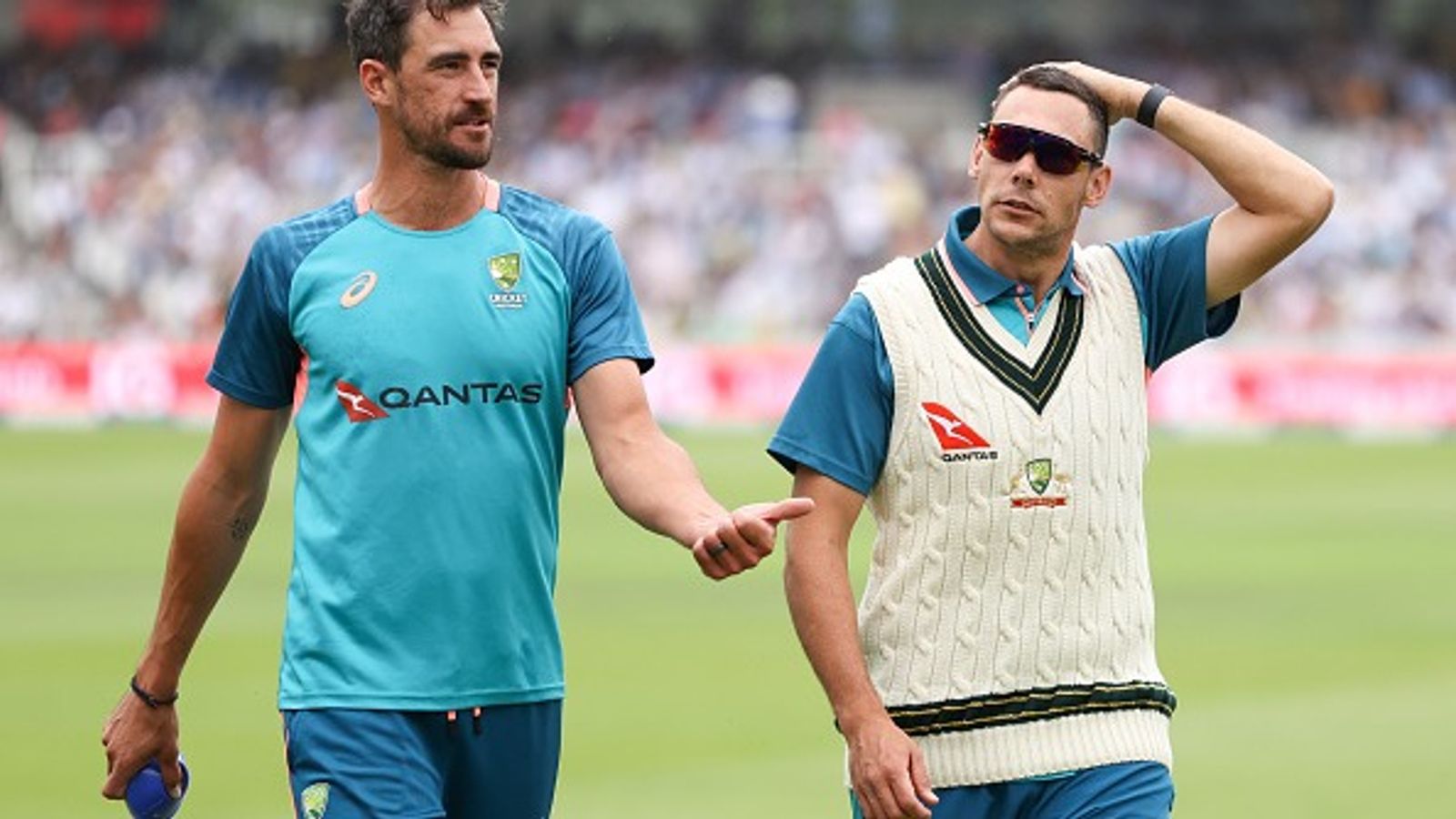 Australia star speedster admits uncertainty over place in playing XI for World Test Championship Final against South Africa Mitchell Starc and Scott Boland of Australia prior to Day One of the LV= Insurance Ashes 2nd Test match between England and Australia