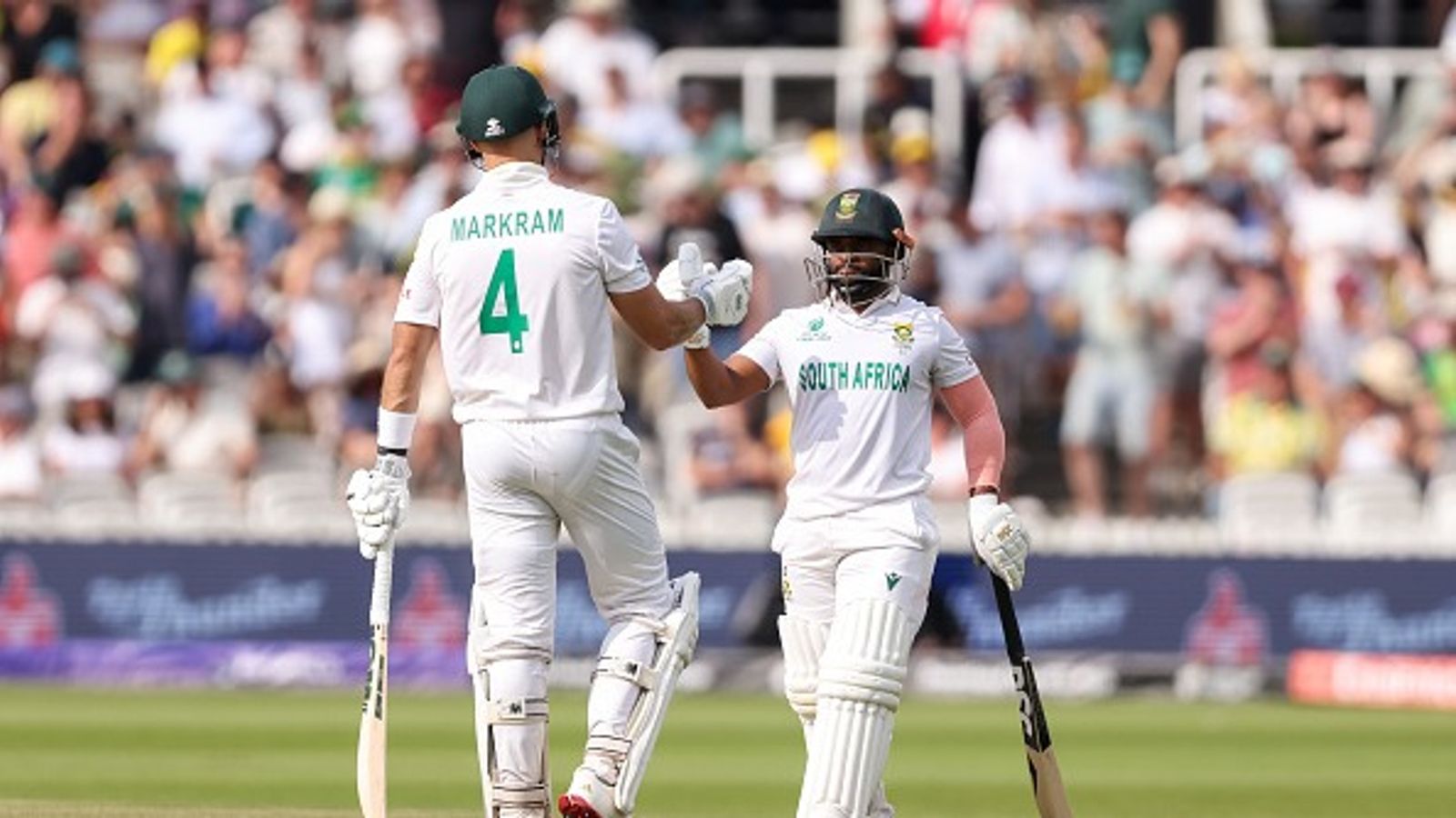 'Trophy is in touching distance...': England great's bold prediction for WTC final after Temba Bavuma and Aiden Markram's steady stand goes viral Temba Bavuma and Aiden Markram of South Africa celebrate a 100 partnership during day 3 of the ICC World Test Championship, final match between South Africa and Australia at Lords Cricket Ground on June 13, 2025 in London, England.