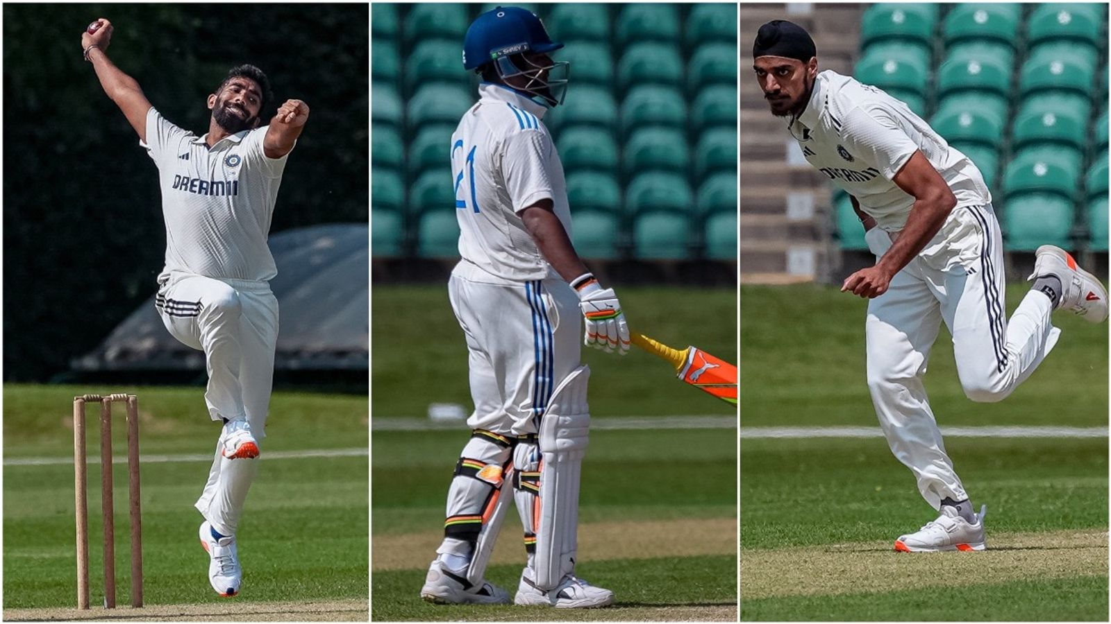 India's intra-squad game, Day 2 Report: Jasprit Bumrah, Arshdeep Singh go wicketless as Sarfaraz Khan's 'Bazball' approach 76-ball 101 steals the show Jasprit Bumrah, Sarfaraz Khan and Arshdeep Singh in action on Day 2 of the intra-squad game in Beckenham, England.
