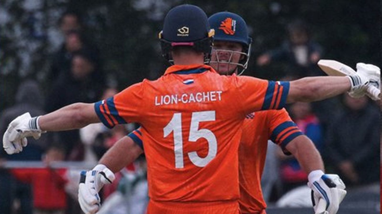WATCH: Netherlands and Nepal script history as they become first to play 3 Super Overs to decide the winner in T20I game Netherlands' Zach Lion Cachet celebrates the win over Nepal with Michael Levitt.
