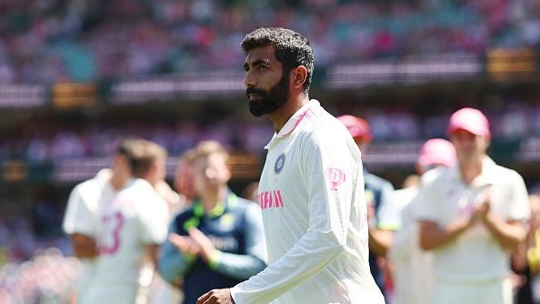  Jasprit Bumrah of India walks towards the stage to be presented with the Player of the Series award on day three of the Fifth Men's Test Match in the series between Australia and India at Sydney Cricket Ground 