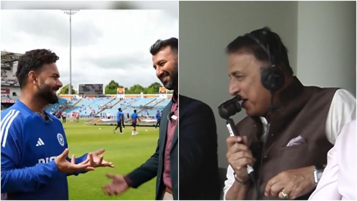 Rishabh Pant reacts to Sunil Gavaskar's 'superb, super, superb' commentary, tells Cheteshwar Pujara 'Feeling toh vahi hai jo aapko bhi hai is samay' Rishabh Pant talks to Cheteshwar Pujara before Day 3's play; Sunil Gavaskar in the commentary box during Headingley Test.