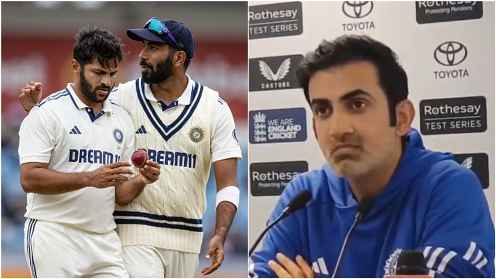 'Just because he is the 4th seamer does not necessarily mean...': Gautam Gambhir explains why Shardul Thakur was underbowled in Headingley Test India's Shardul Thakur, Jasprit Bumrah during Day 5 of Headingley Test; Head coach Gautam Gambhir speaks at post-match press conference.