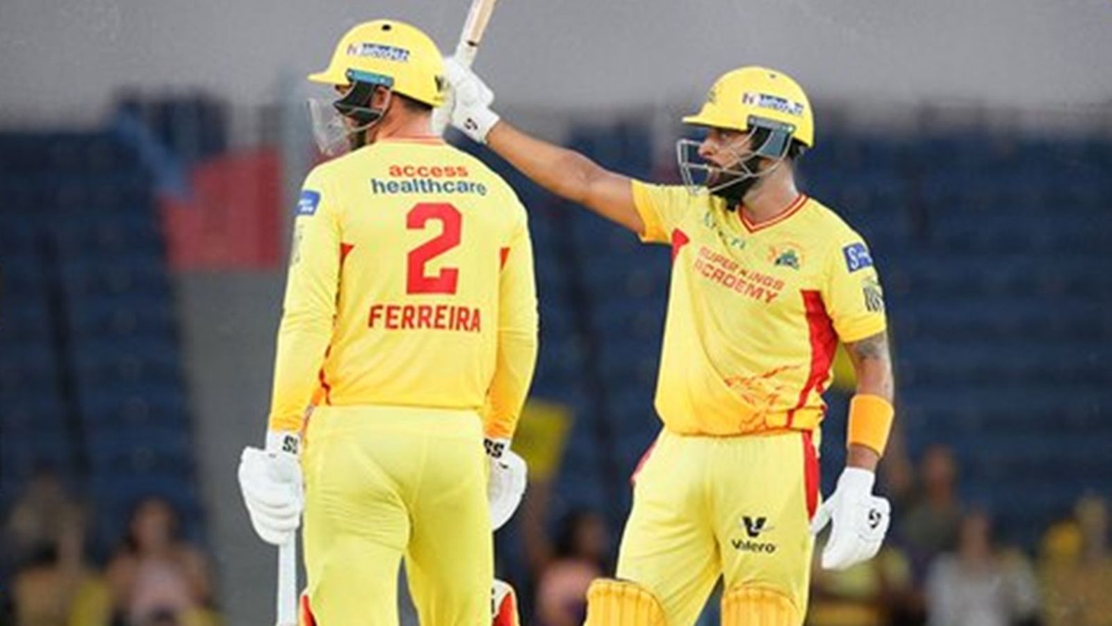 Axar Patel, Jasprit Bumrah's former Gujarat teammate smashes 45-ball 70 for Faf du Plessis' Texas Super Kings in 52-run win over LA Knight Riders Texas Super Kings' Shubham Ranjane celebrates his maiden MLC fifty with Donovan Ferreira by his side.