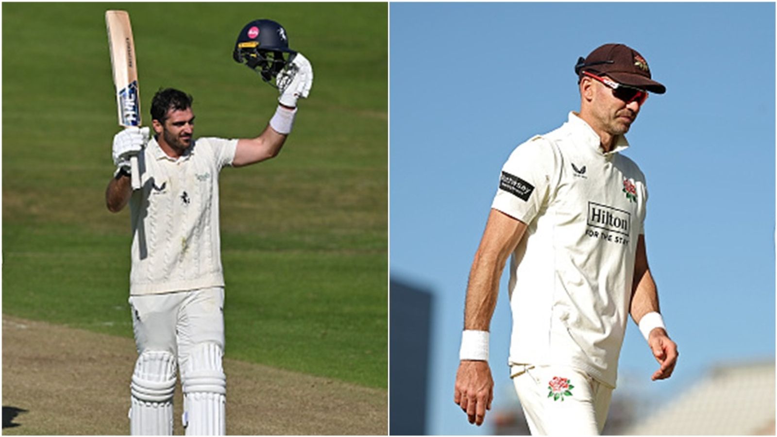 James Anderson denied win on captaincy debut as Italy batter at no.9 smashes 9 sixes in 122-ball 130 to avoid innings defeat Kent's Grant Stewart celebrates his century; Lancashire's stand-in captain James Anderson walks off the field.