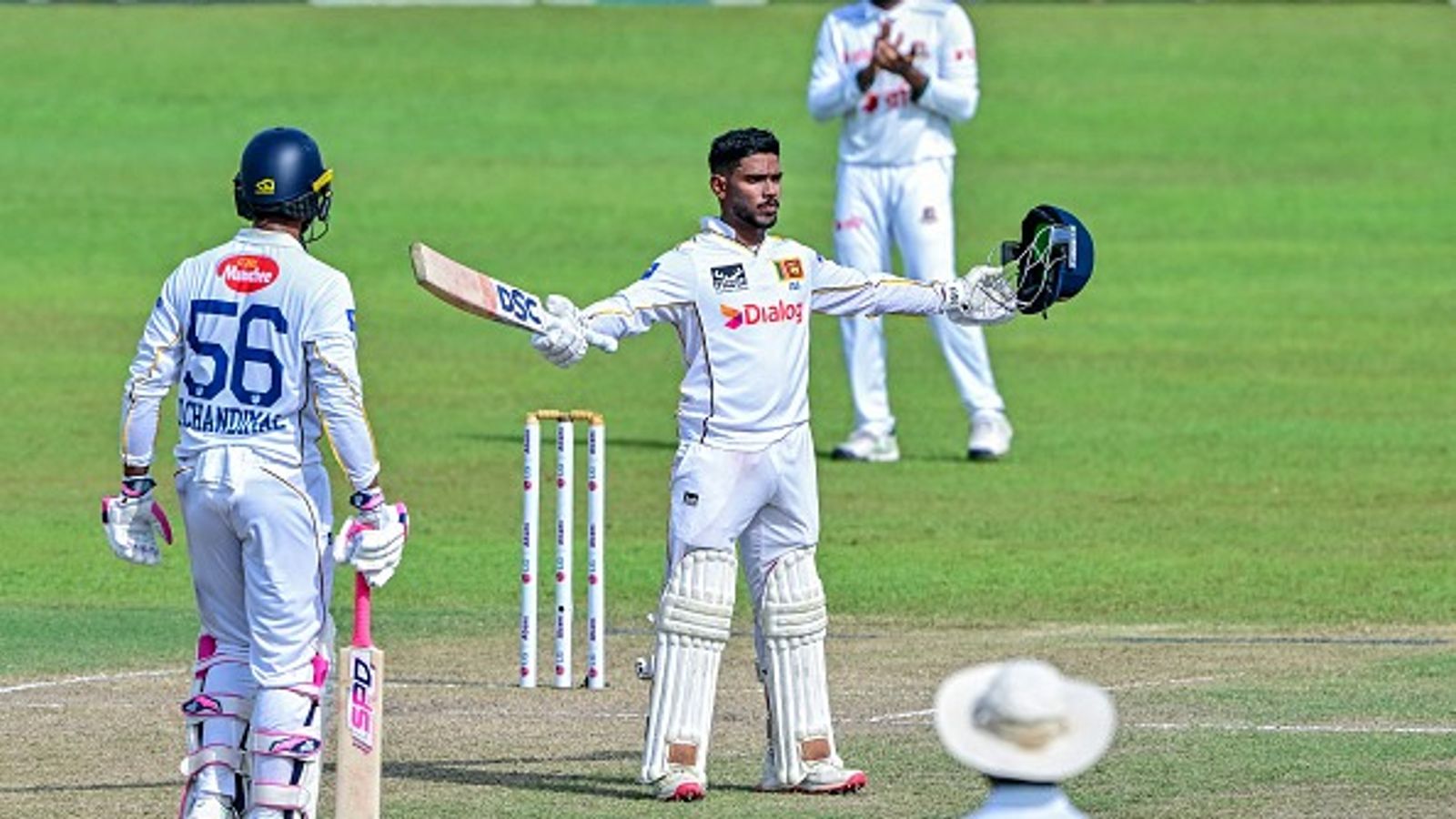SL vs BAN, 2nd Test: Pathum Nissanka's unbeaten 146 puts Sri Lanka on driver's seat against Bangladesh as hosts stand firm on 290/2 after Day 2's close Sri Lanka's Pathum Nissanka (C) celebrates after scoring a century on Day 2 of the second Test against Bangladesh
