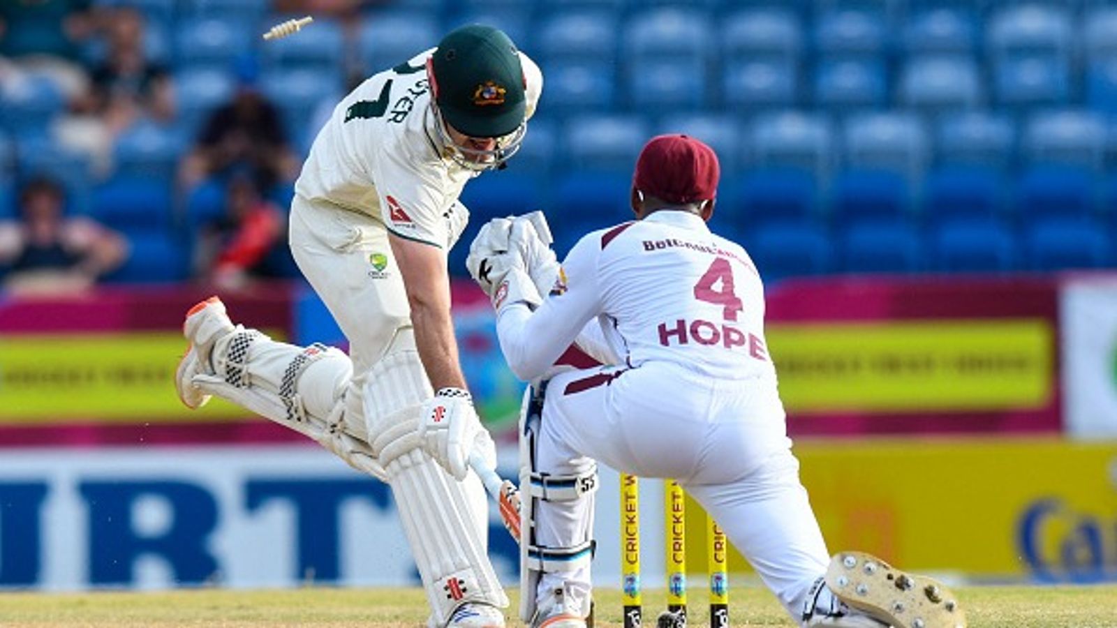 WI vs AUS 2nd Test: West Indies seize control on Day 1 despite Alex Carey-Beau Webster's fightback as Australia bundled out for 286 in second Test Beau Webster (L) of Australia is run out by Shai Hope (R) of West Indies during the 1st day of the 2nd Test between West Indies and Australia at Grenada National Cricket Stadium in Saint George's, Grenada, on July 3, 2025.
