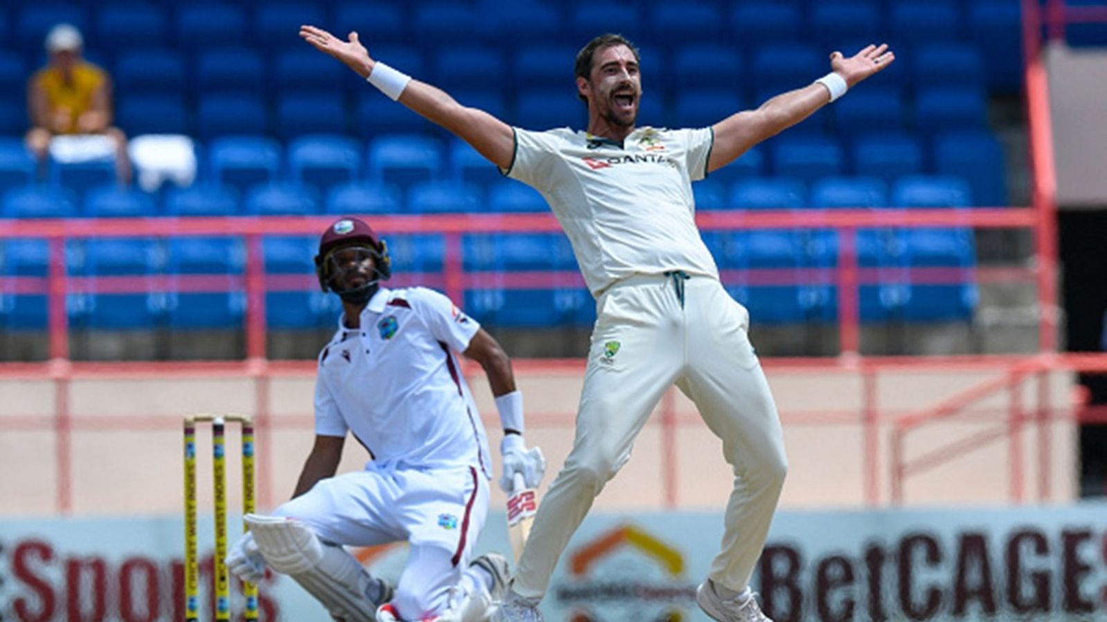 West Indies falter in another run chase, bowled out for 143 in 34.3 overs as Australia win 2nd Test and retain Frank-Worrell Trophy Mitchell Starc (R) of Australia appeals for leg before wicket (LBW) against Roston Chase (L) of West Indies during the 4th day of the 2nd Test at Grenada National Cricket Stadium, Saint George's, Grenada, on July 6, 2025.