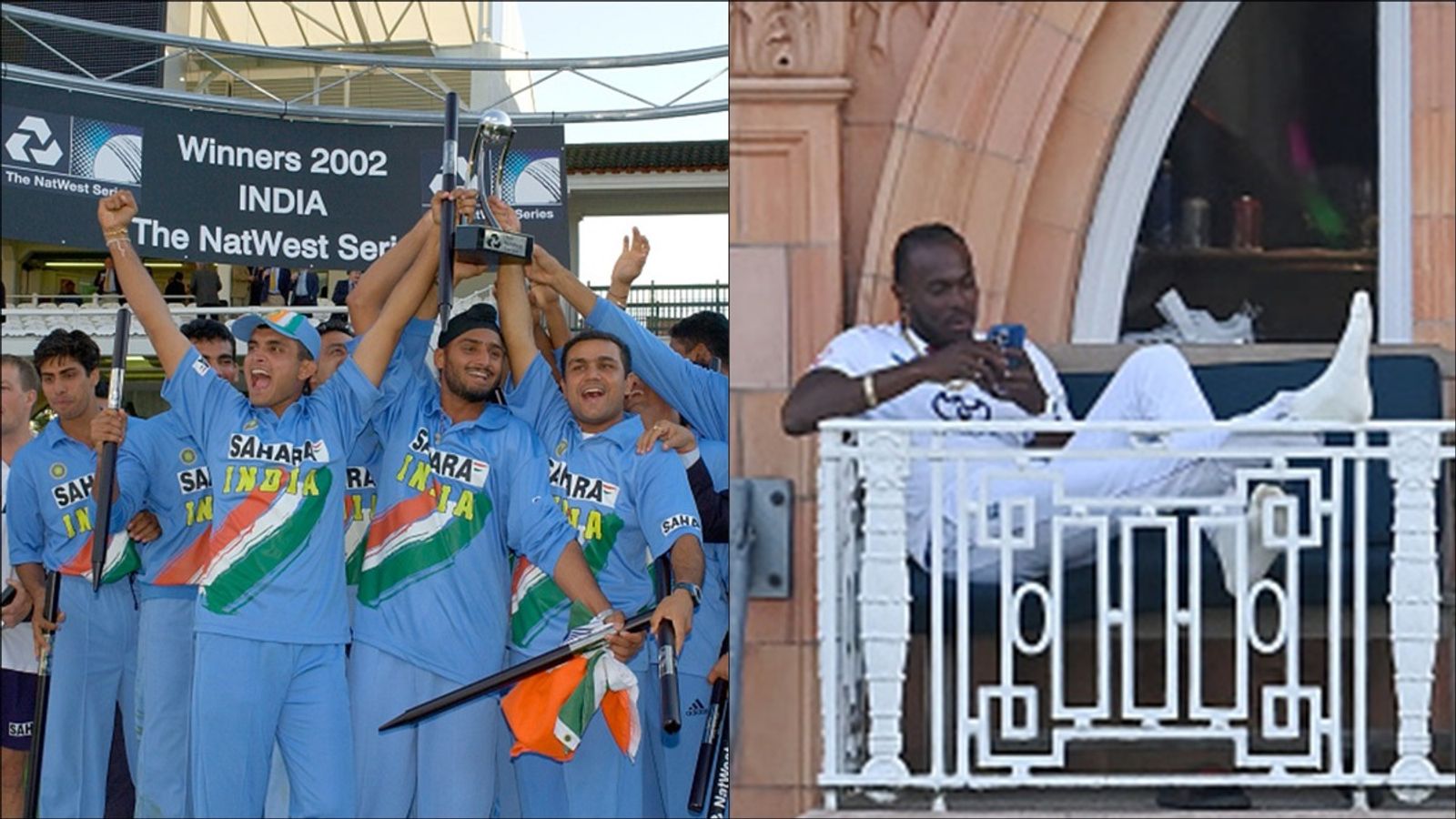 Ben Stokes reveals Jofra Archer thought Sourav Ganguly waved his jersey at Lord's balcony after winning World Cup, calls pacer 'absolute beauty' Sourav Ganguly lifts the NatWest Trophy 2002 with his teammates; Jofra Archer sits on the Lord's balcony after winning third Test against India.