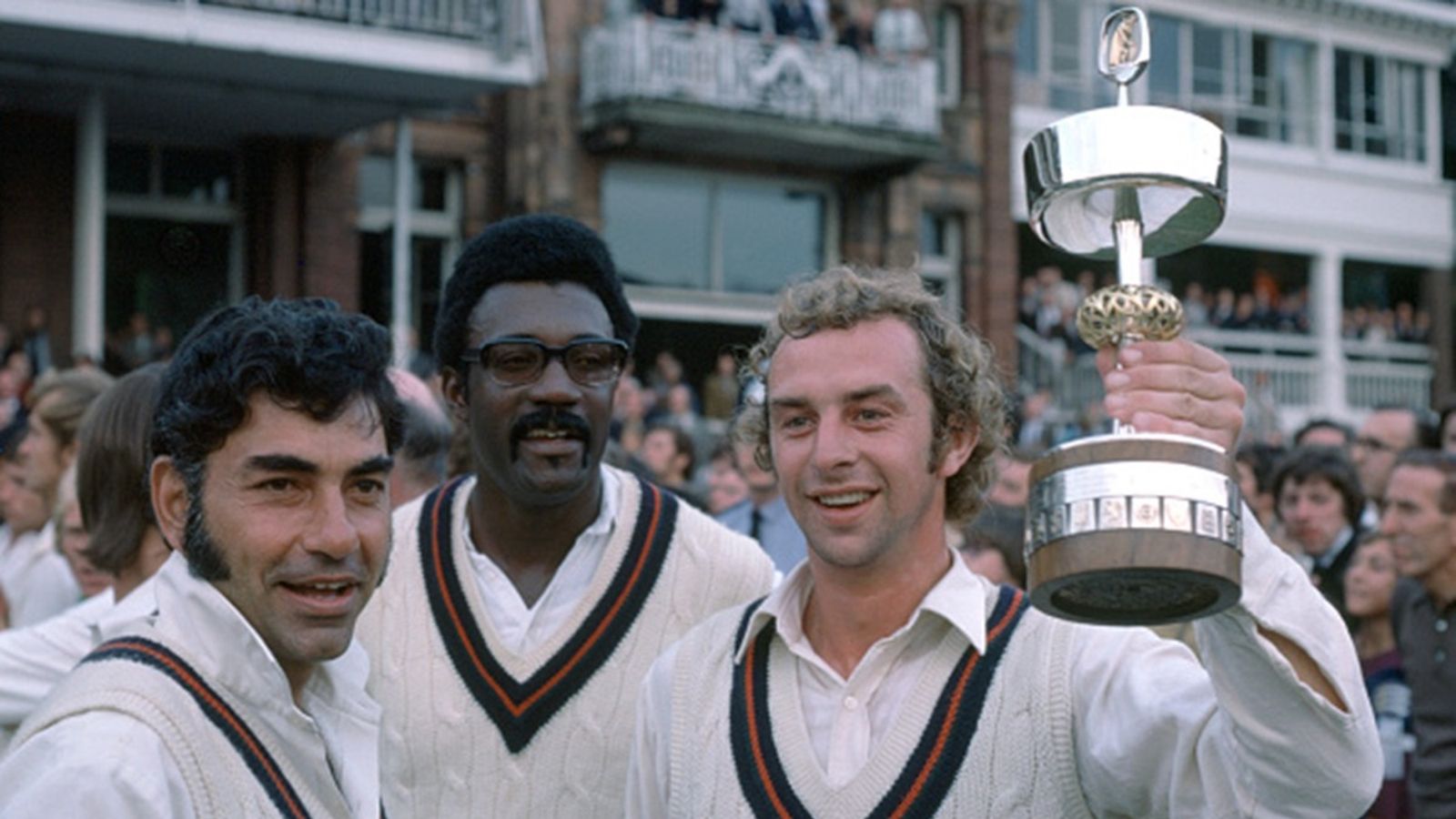 India wicketkeeper and West Indies' 2-time World Cup-winning captain to have stands named at India vs England 4th Test venue Lancashire captain David Lloyd lifts the Gillette Cup with team-mates Farokh Engineer and Clive Lloyd after Lancashire beat Middlesex in the Gillette Cup Final at Lord's Cricket Ground, London, 6th September 1975.