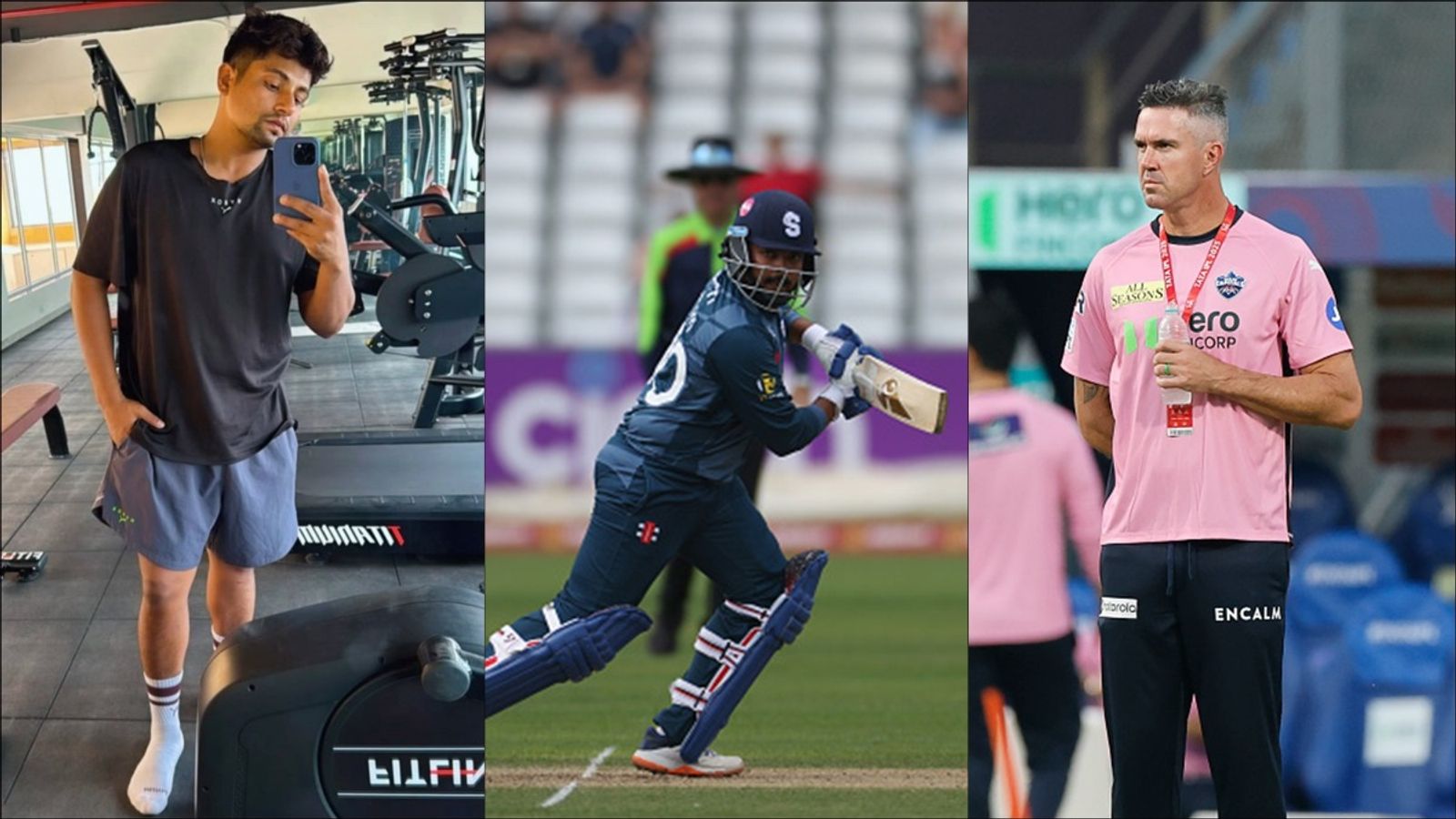 'Can someone show Prithvi this please?': Delhi Capitals mentor Kevin Pietersen wants discarded star Shaw to lose weight like Sarfaraz Khan Sarfaraz Khan after weightloss; Prithvi Shaw plays a shot in One-Day Cup; Delhi Capitals mentor Kevin Pietersen during IPL 2025.