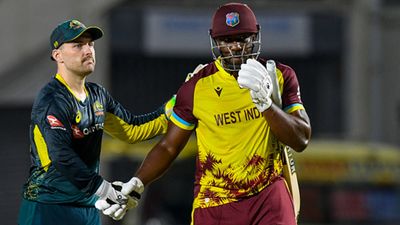 Andre Russell hits 4 sixes in cameo but Josh Inglis's unbeaten 78 spoils his retirement party as Australia beat West Indies by 8 wickets Josh Inglis, Andre Russell