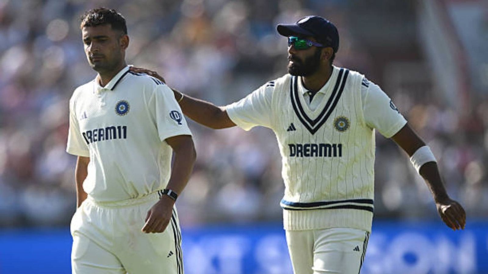 'Just not consistent enough...': Ravi Shastri tears apart Indian bowlers for 'rubbish' performance on Day 2 of Manchester Test India bowler Anshul Kamboj receives encouragement from Jasprit Bumrah bduring day two of the Fourth Test Match between England and India at Emirates Old Trafford