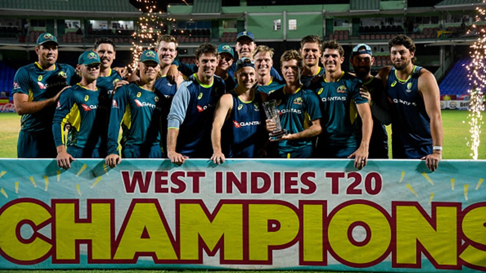 Australia announce squads for South Africa series, drop 4 players from T20I side that blanked West Indies 5-0 Australia's players celebrate with the trophy at the end of the fifth and final T20I against West Indies at Warner Park Sporting Complex in Basseterre, Saint Kitts and Nevis, on July 28, 2025.