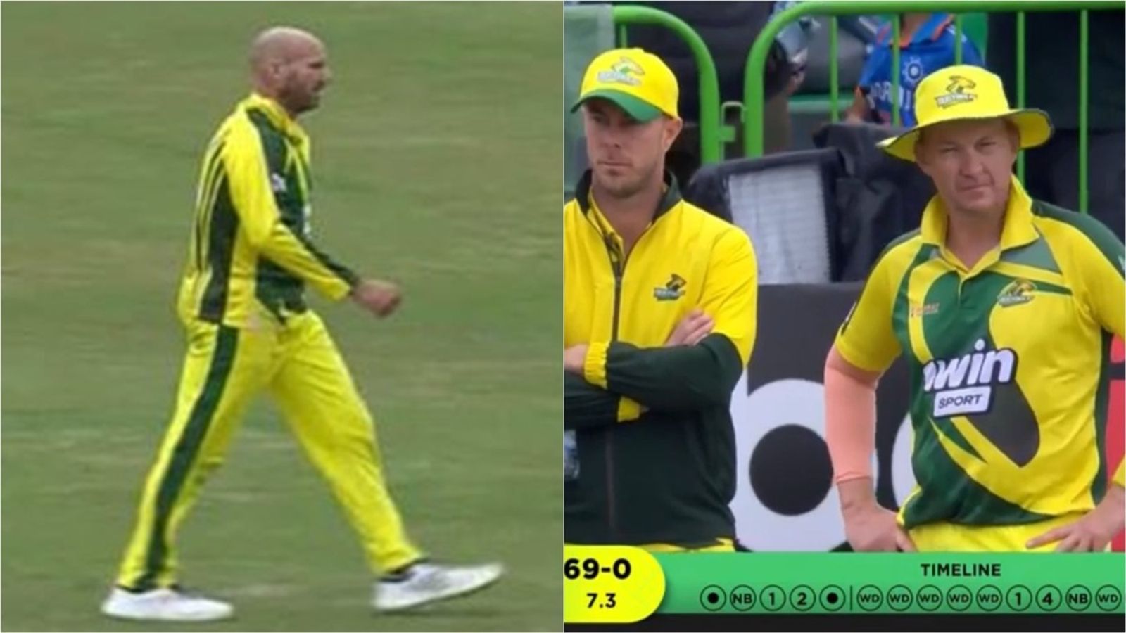 18 balls including 12 wides, one no ball and an incomplete over: Australia pacer leaves Brett Lee red-faced with disastrous bowling in WCL 2025 Chris Lynn and Brett Lee react to John Hastings bowling several wides in his over.