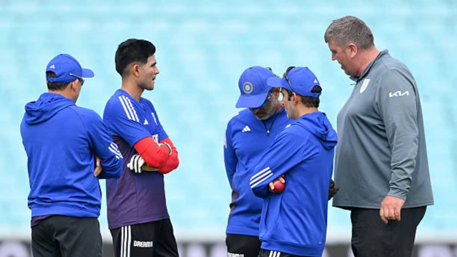 'It was a sign of frustration...': Ex-India star's blunt take on Gautam Gambhir's verbal spat with Oval pitch curator Surrey groundman Lee Fortis speaks with India captain Shubman Gill, head coach Gautam Gambhir, batting coach Sitanshu Kotak and selector Ajit Agarkar during a net session at The Kia Oval