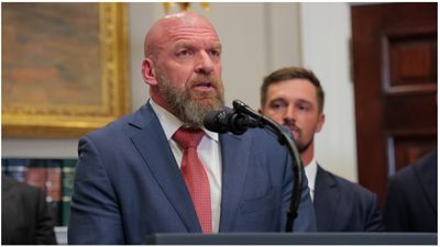 WATCH: WWE legend Triple H does the legendary water spit at the White House SportsTak