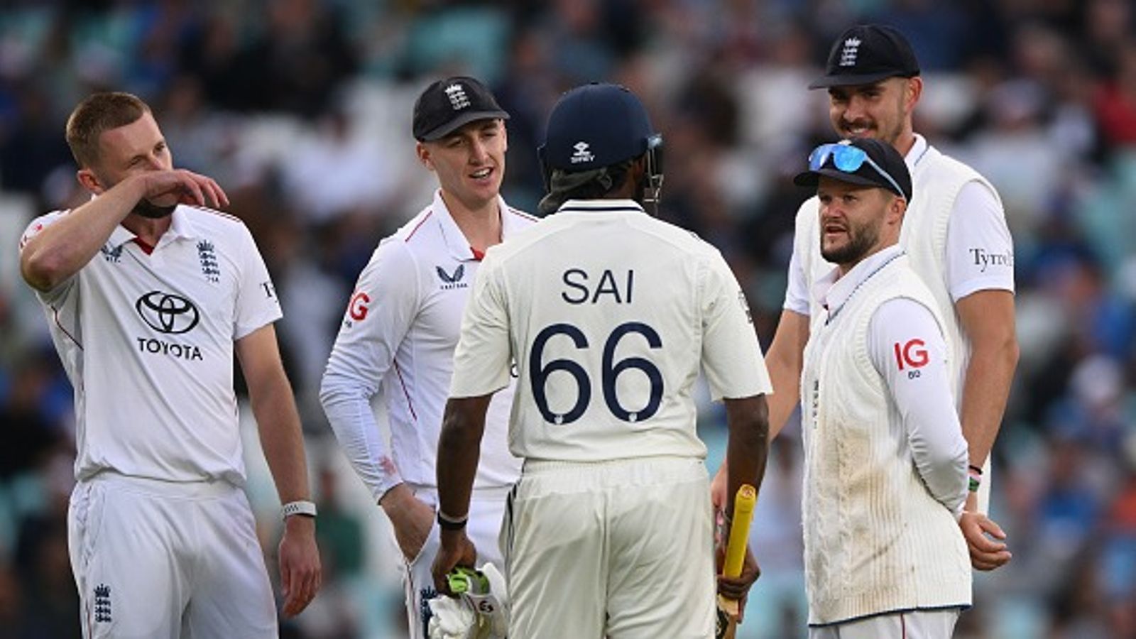 Sai Sudharsan engages in heated altercation with Ben Duckett as English opener sledges him for failed review, Harry Brook asks him to go away; watch video Sai Sudharsan of India exchanges pleasantries with Gus Atkinson, Harry Brook, Ben Duckett and Josh Tongue of England after being dismissed during Day 2 of the 5th Test at The Kia Oval on August 01, 2025 in London, England.