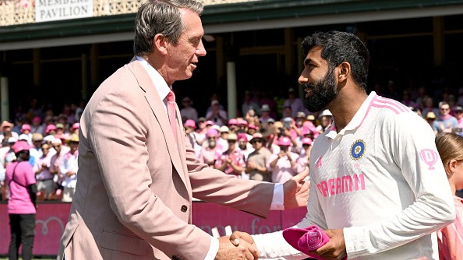 'He really needs to get a long stronger physically and...': Glenn McGrath's advice to Jasprit Bumrah to stay injury-free Glenn McGrath receiving pink cap from Jasprit Bumrah