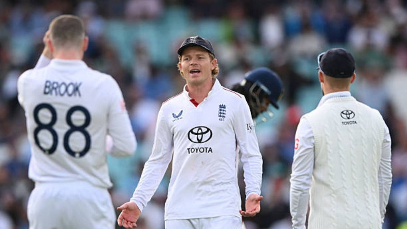 'It just didn't happen...': England coach left 'frustrated' with the side for dropping multiple catches on Day 2 Ollie Pope of England debates with team mates whether to review an lbw shout against KL Rahul of India during Day Two of the 5th Rothesay Test Match between England and India at The Kia Oval