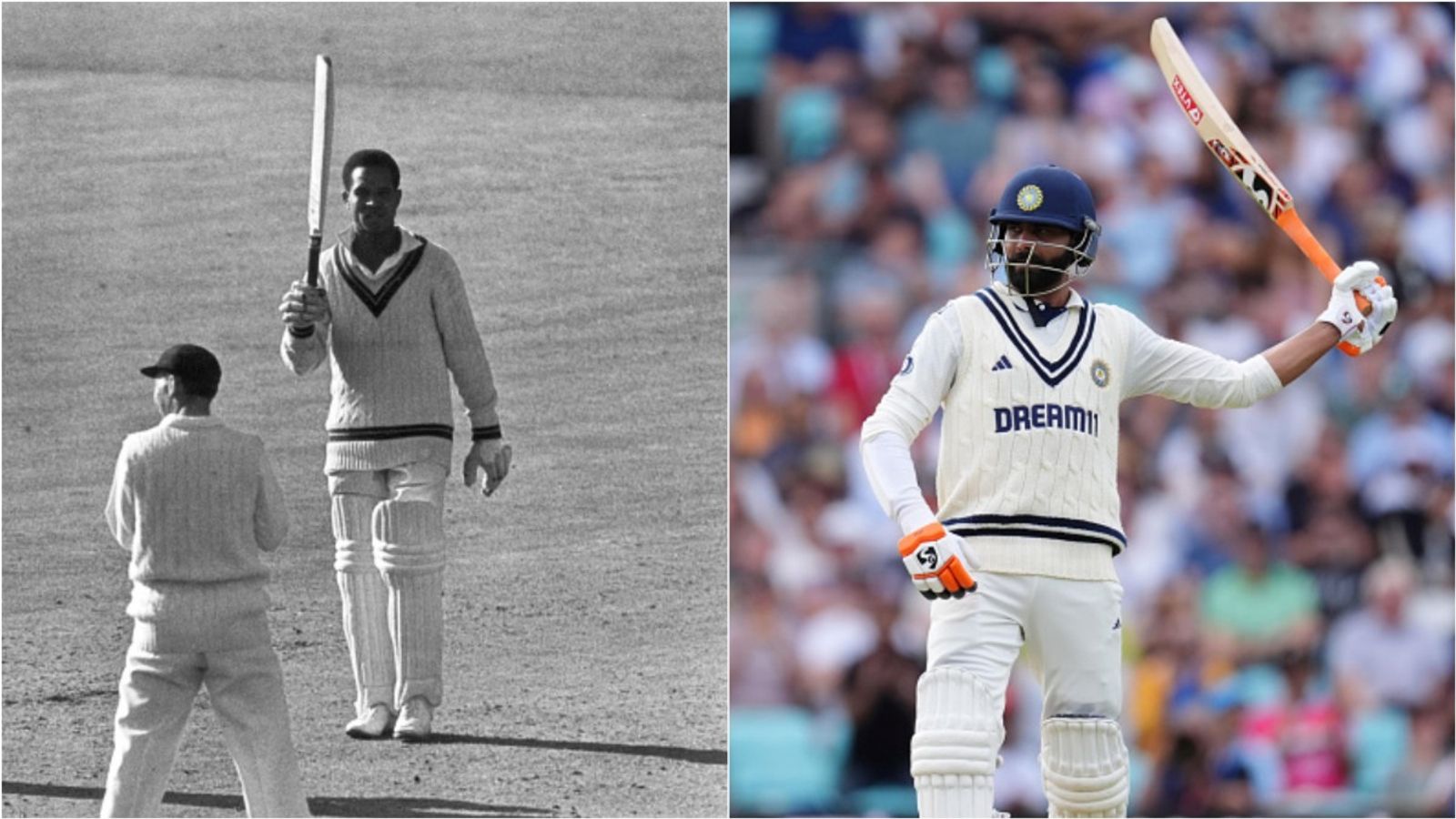 Ravindra Jadeja breaks West Indies' legend Gary Sobers' 59-year-old record on England soil with 6th fifty-plus score on tour Former West Indies captain Gary Sobers celebrates his century; Ravindra Jadeja's sword celebration after reaching fifty in fifth Test against England.
