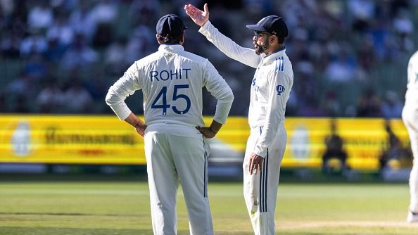 : Virat Kohli of India having a chat with Rohit Sharma during day four of the NRMA Insurance Boxing Day Test match of Border Gavaskar trophy between Australia and India at the Melbourne Cricket Ground