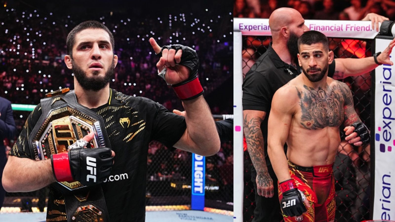 Islam Makhachev's camp ready for Ilia Topuria superfight after lightweight title exit Islam Makhachev and Ilia Topuria in the frame (Images via Getty)