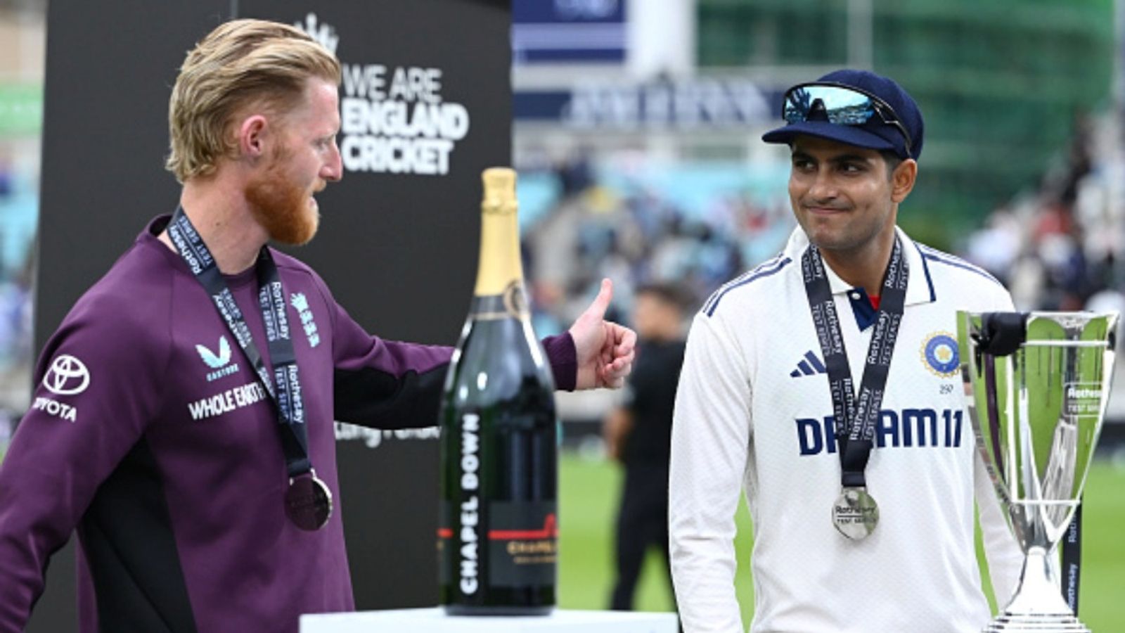 IND vs ENG: 'Without Ben Stokes, they can lose to anybody': Michael Vaughan's big statement after India's thrilling win at The Oval India captain Shubman Gill with England captain Ben Stokes after the series is drawn 2-2 after day five of the Fifth Test at The Oval on August 04, 2025 in London, England.