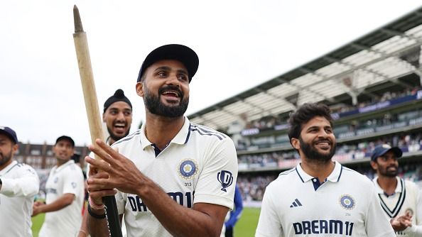 India's star pacer Akash Deep (foreground) along with this teammates in this frame