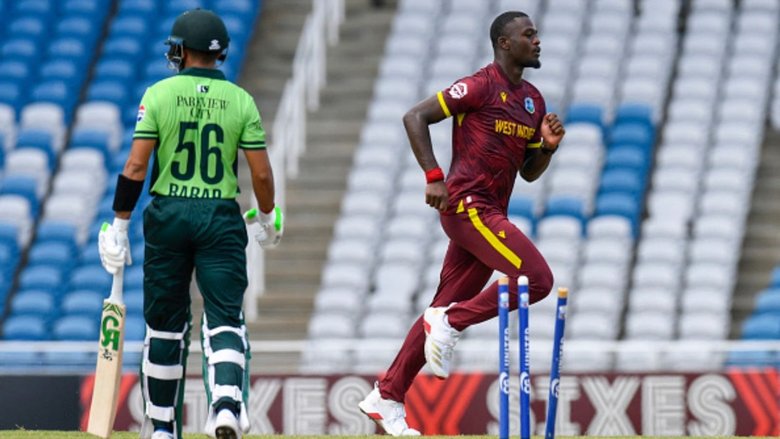 Chase, Seales shine as West Indies end losing streak in ODIs, hand Pakistan 5-wicket defeat in rain-curtailed counter to level series 1-1 Jayden Seales (R) of West Indies celebrates the dismissal of Babar Azam (L) of Pakistan during the second ODI at Brian Lara Cricket Academy in Tarouba, San Fernando, Trinidad and Tobago on August 10, 2025.