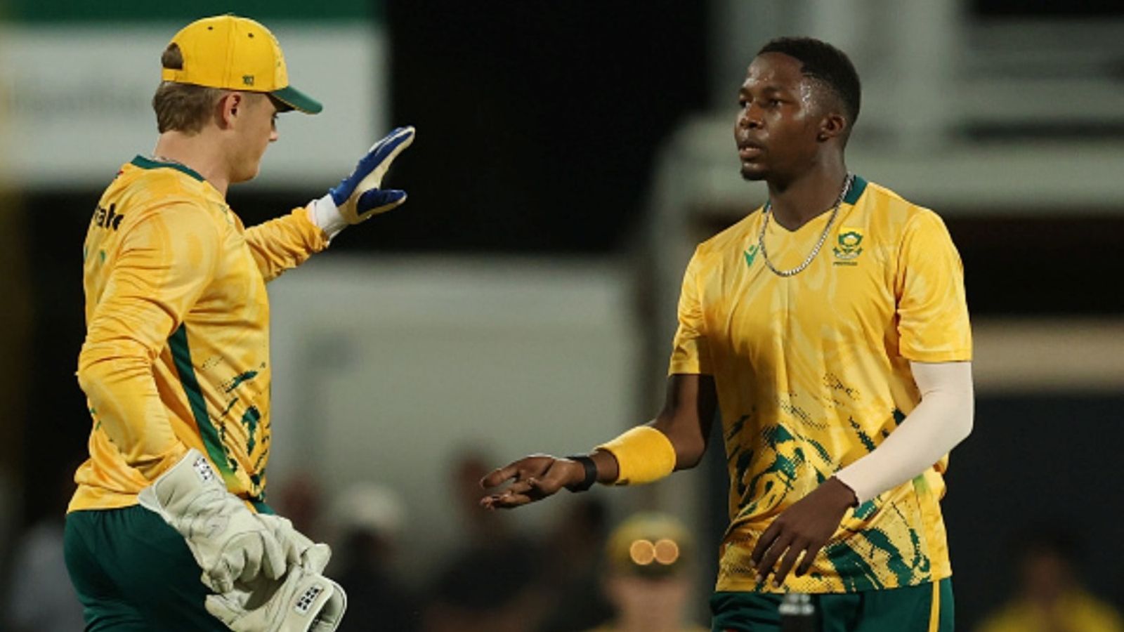 ‘Cool to see a young guy stand up to Australia in their backyard’: Mumbai Indians star lauds 19-year-old Kwena Maphaka for heated exchange with Tim David Kwena Maphaka (R) of South Africa celebrates the wicket of Ben Dwarshuis of Australia during game one of the T20I series at Marrara Stadium on August 10, 2025 in Darwin, Australia.