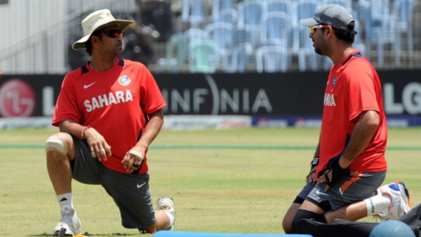 'No one is going to watch TV or read the newspaper': Yuvraj Singh reveals Sachin Tendulkar, Gary Kirsten's strict instructions during ODI World Cup 2011 campaign Indian cricketers Yuvraj Singh (R) and Sachin Tendulkar (L) stretch during a training session at The M. A. Chidambaram Stadium in Chennai on March 18, 2011.