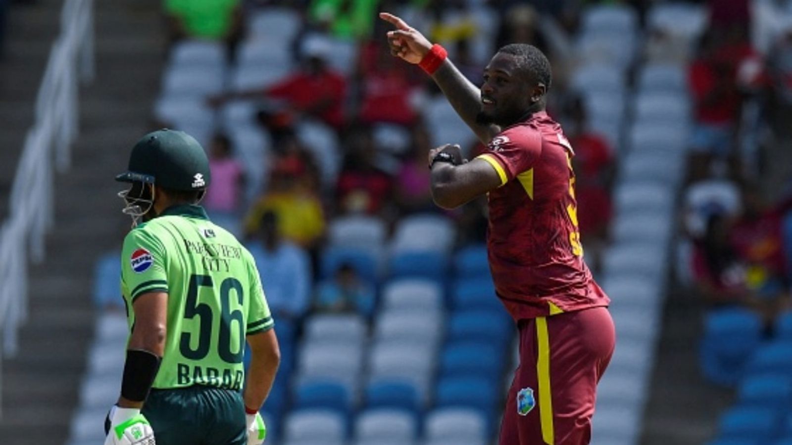 Jayden Seales' record-breaking 6 for 18, Shai Hope's unbeaten 120 helps West Indies hand 202-run defeat to Pakistan, win ODI series after 34 years Jayden Seales (R) of West Indies appeals for lbw against Babar Azam (L) of Pakistan during the 3rd and final ODI match of the series at Brian Lara Cricket Academy in Tarouba, Trinidad and Tobago, on August 12, 2025.