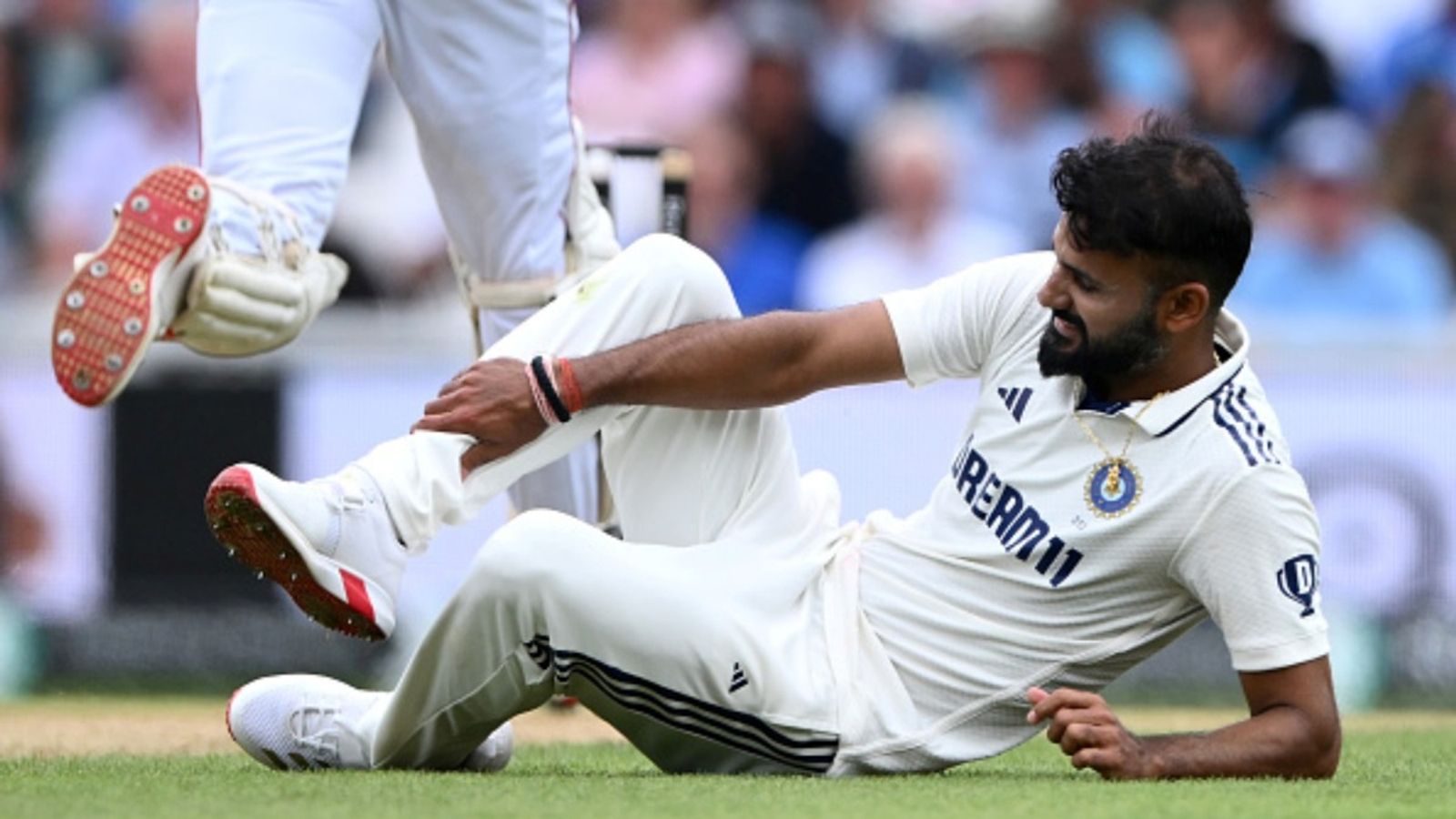 Huge blow to Ishan Kishan's East Zone as Akash Deep ruled out of Duleep Trophy 2025, this pace-bowling all-rounder named as replacement Akash Deep of India is hit on the shin from a shot by Harry Brook during day four of the fifth Test at The Oval on August 03, 2025 in London, England.