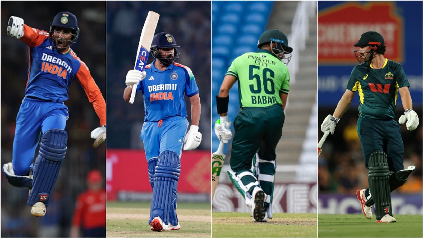 Tilak Varma, Rohit Sharma claim no.2 spot in ICC T20I and ODI rankings as Travis Head and Babar Azam fail Tilak Varma, Rohit Sharma, Babar Azam and Travis Head in action.
