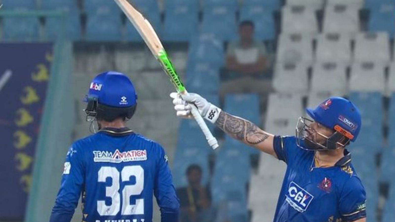 Rinku Singh goes berserk with the bat, roars with carnage-filled 48-ball 108 in this league to justify his Asia Cup selection Meerut Mavericks' star batter Rinku Singh (R) in this frame