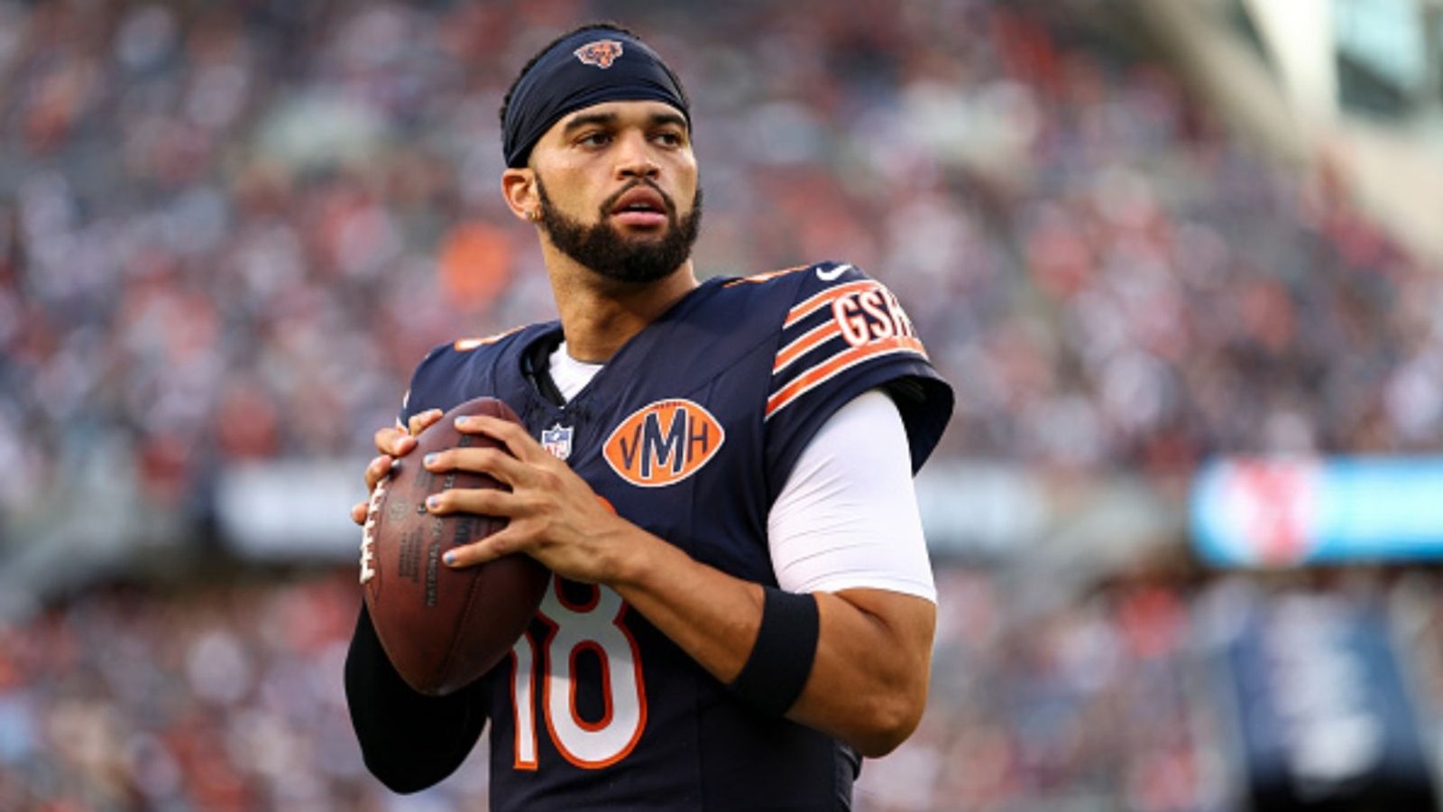 Will Caleb Williams play tonight for Chicago Bears against Kansas City Chiefs? Caleb Williams in the frame (Image via Getty)