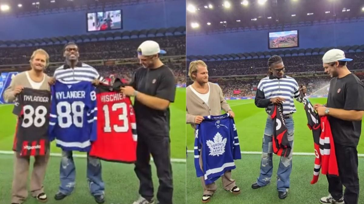 Willam Nylander exchanges jerseys with Rafael Leao in AC Milan Serie A opener
