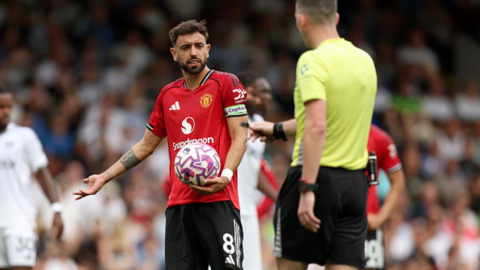 Bruno Fernandes erupts at Chris Kavanagh after provocation leads to costly error Bruno Fernandes in the frame (Image via Getty)