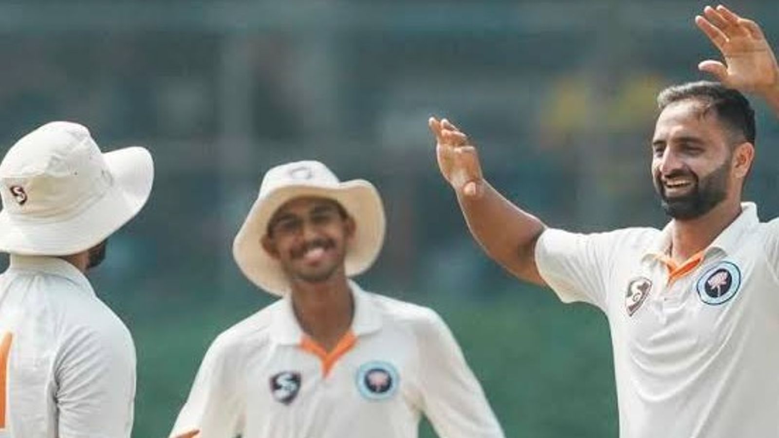 J&K pacer runs riot with historic double hat-trick in Duleep Trophy clash against Riyan Parag's team, joins Kapil Dev in elite list North Zone's Auqib Nabi (R) celebrates with his teammates in this frame