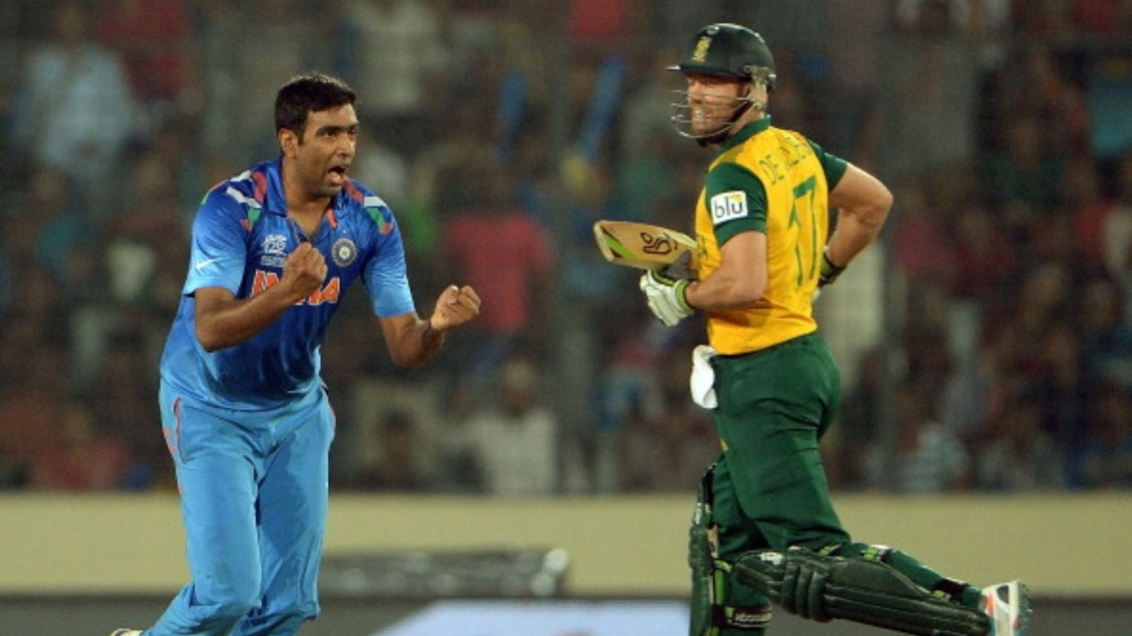 'He played for other teams but never felt settled': AB de Villiers feels R Ashwin should've played for CSK his entire IPL career India bowler Ravichandran Ashwin (L) celebrates after taking the wicket of South Africa batsman AB de Villiers (R) during the ICC T20 World Cup semi-final at The Sher-e-Bangla National Cricket Stadium in Dhaka on April 4, 2014.