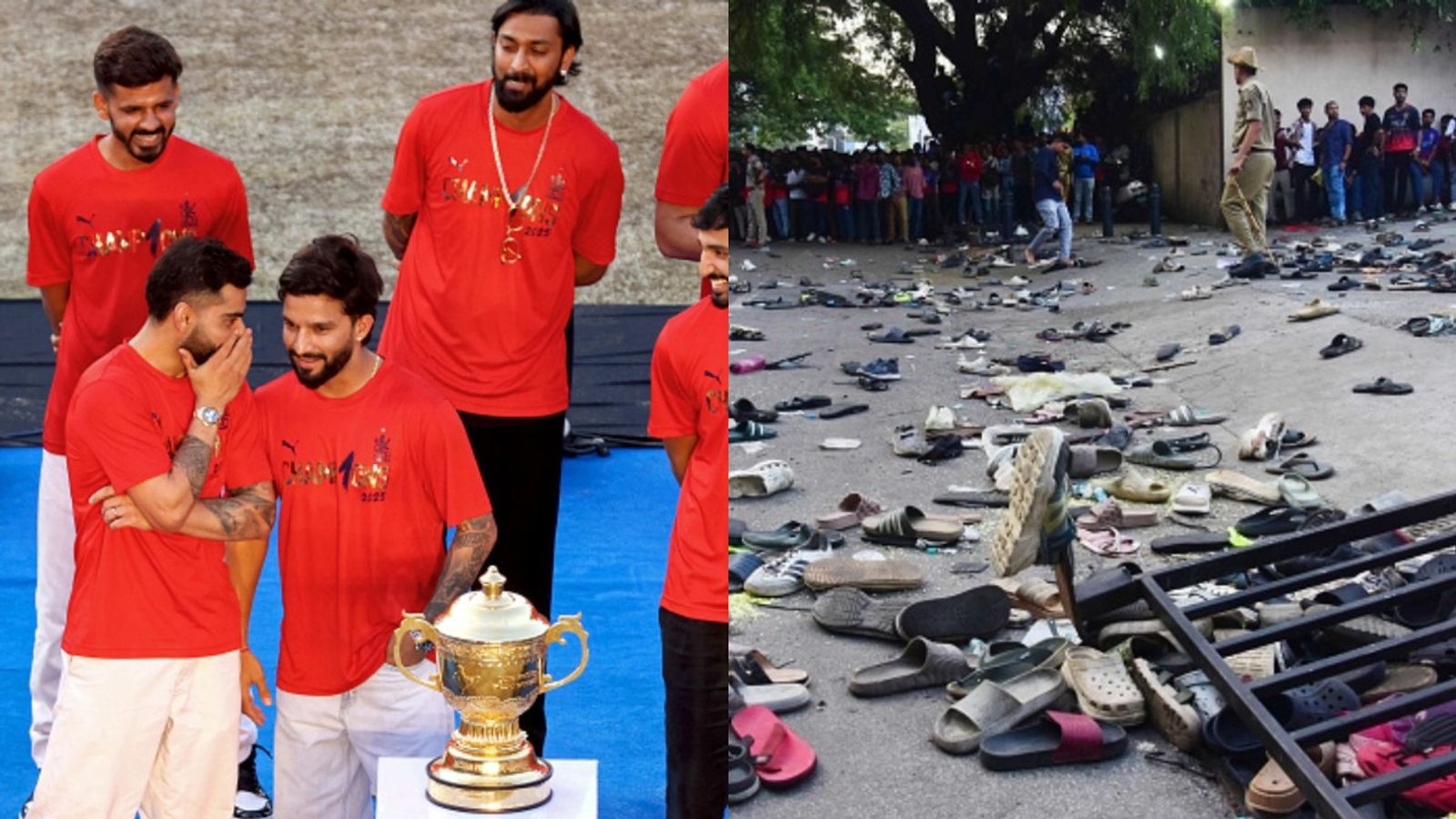 Royal Challengers Bengaluru launches ‘RCB CARES’ framework to prioritise fan safety and drive community development initiatives Virat Kohli and Rajat Patidar with IPL trophy and fans outside Chinnaswamy Stadium