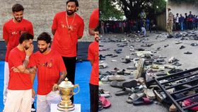 Virat Kohli and Rajat Patidar with IPL trophy and fans outside Chinnaswamy Stadium Virat Kohli and Rajat Patidar with IPL trophy and fans outside Chinnaswamy Stadium