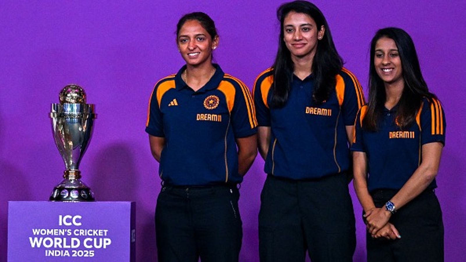 Women’s World Cup 2025 tickets released at lowest-ever price; Shreya Ghoshal to light up opening ceremony L-R: India's Harmanpreet Kaur, Smriti Mandhana and Jemimah Rodrigues pose with the Women's World Cup 2025 trophy